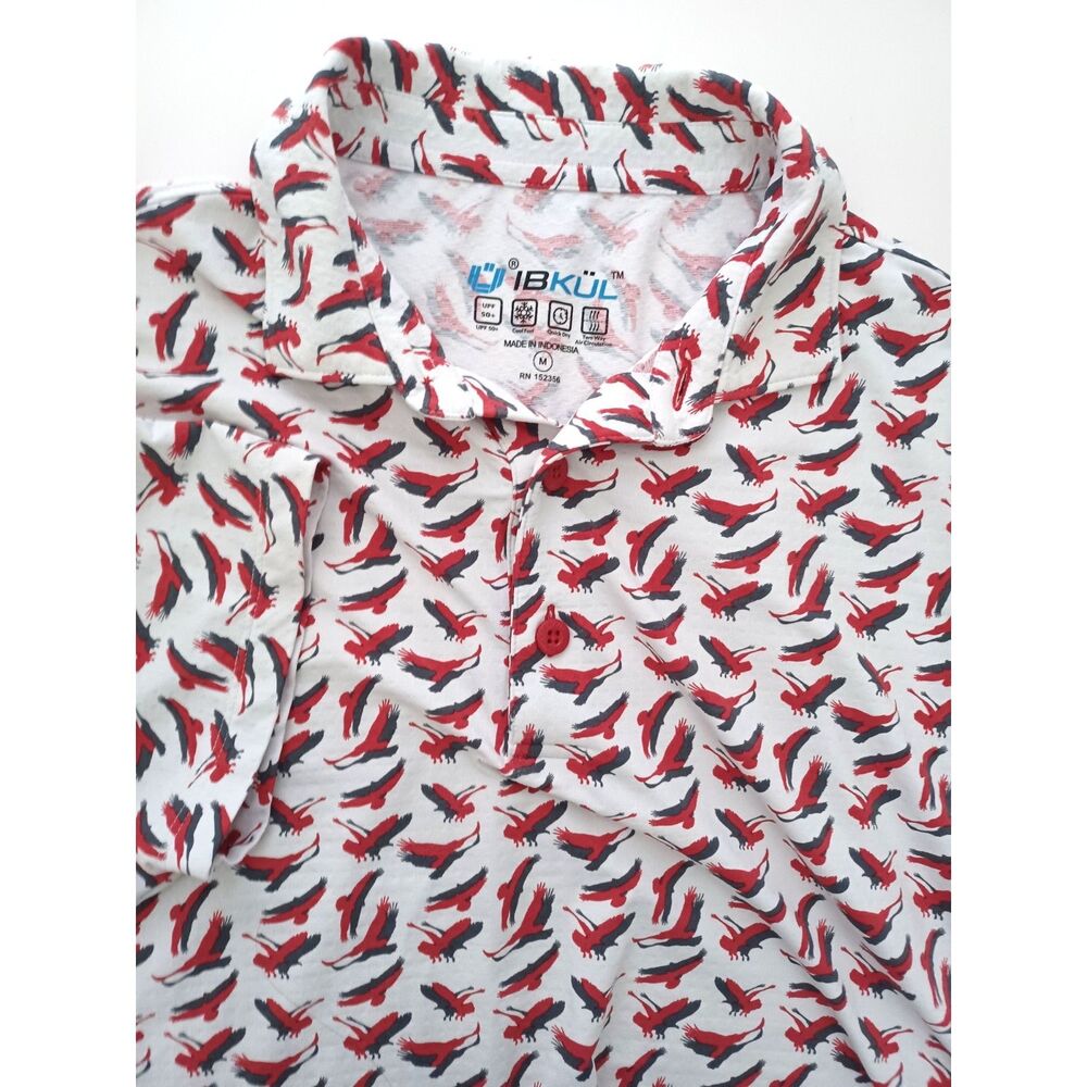 IBKUL Polo Shirt Medium All Over Print UPF 50 Golf Quick Dry Cool‎ Feel Eagle